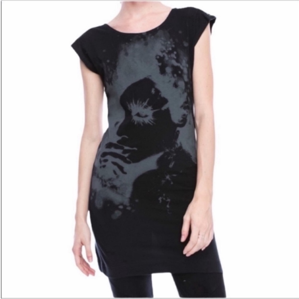 VOCAL face print tunic top L black gray